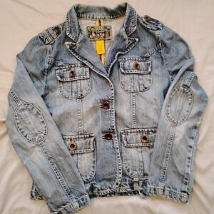 'Vintage Y2K Star Jeans Distressed Denim Blazer Utility Cargo Jacket Preppy